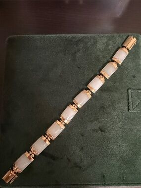 14 K Solid Gold With White Jade Link Bracelet - Women Jewelry